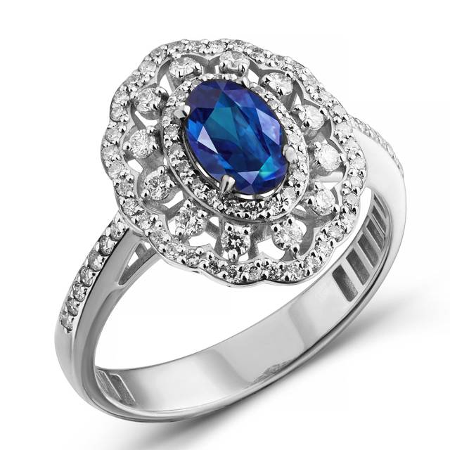 Кольцо из белого золота с бриллиантами и  сапфиром (063791)