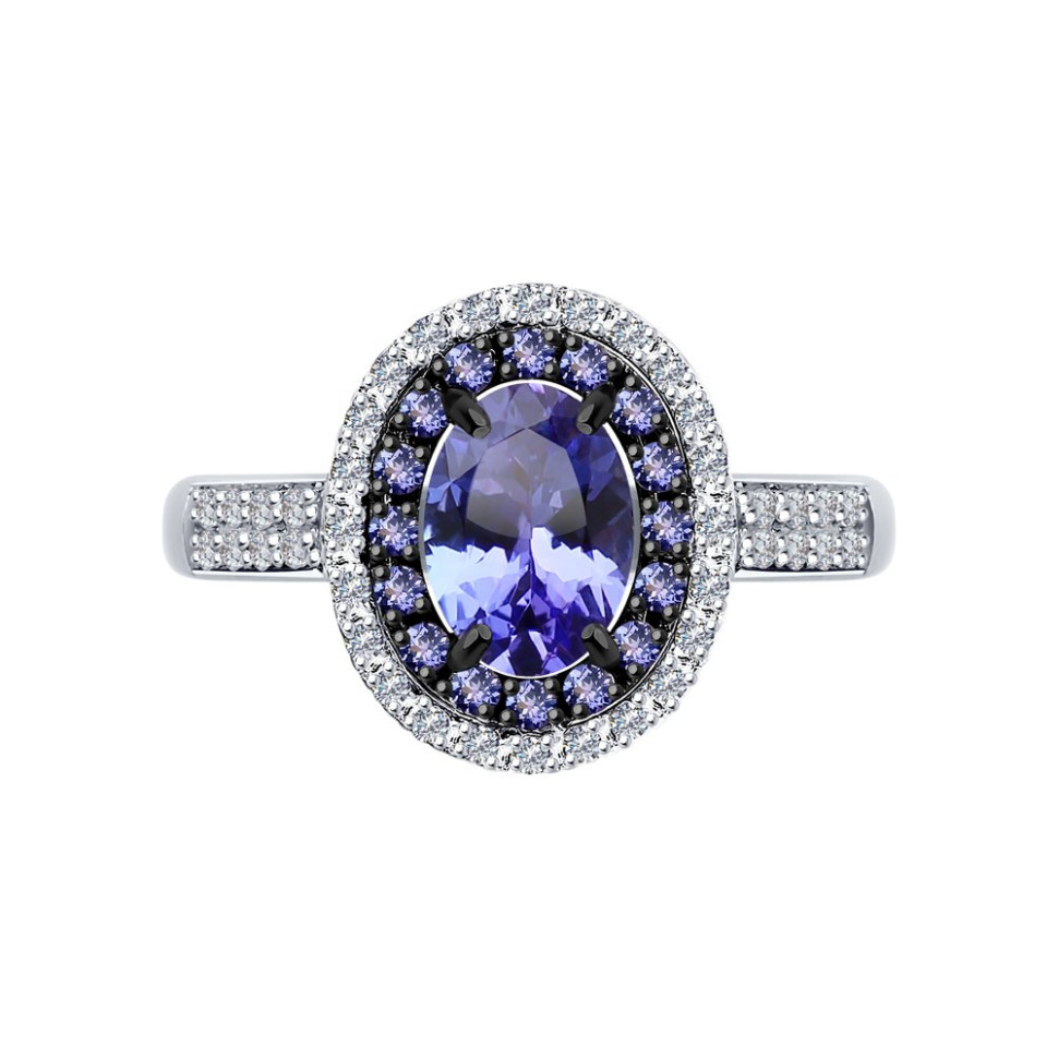 Кольцо из белого золота с бриллиантами и танзанитами (046274)