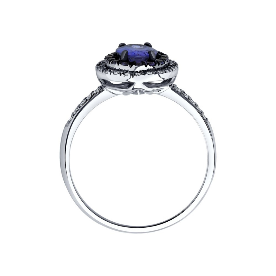 Кольцо из белого золота с бриллиантами и танзанитами (046274)