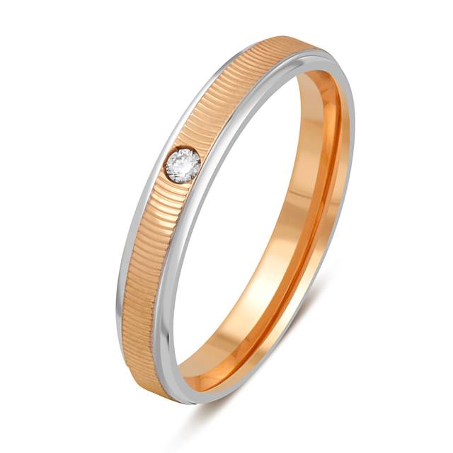 Обручальное кольцо из комбинированного золота с бриллиантом TIAMO (047794)