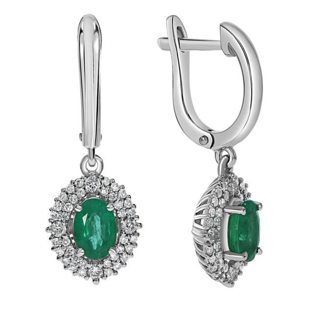 Серьги из белого золота с бриллиантами и изумрудами (062546)