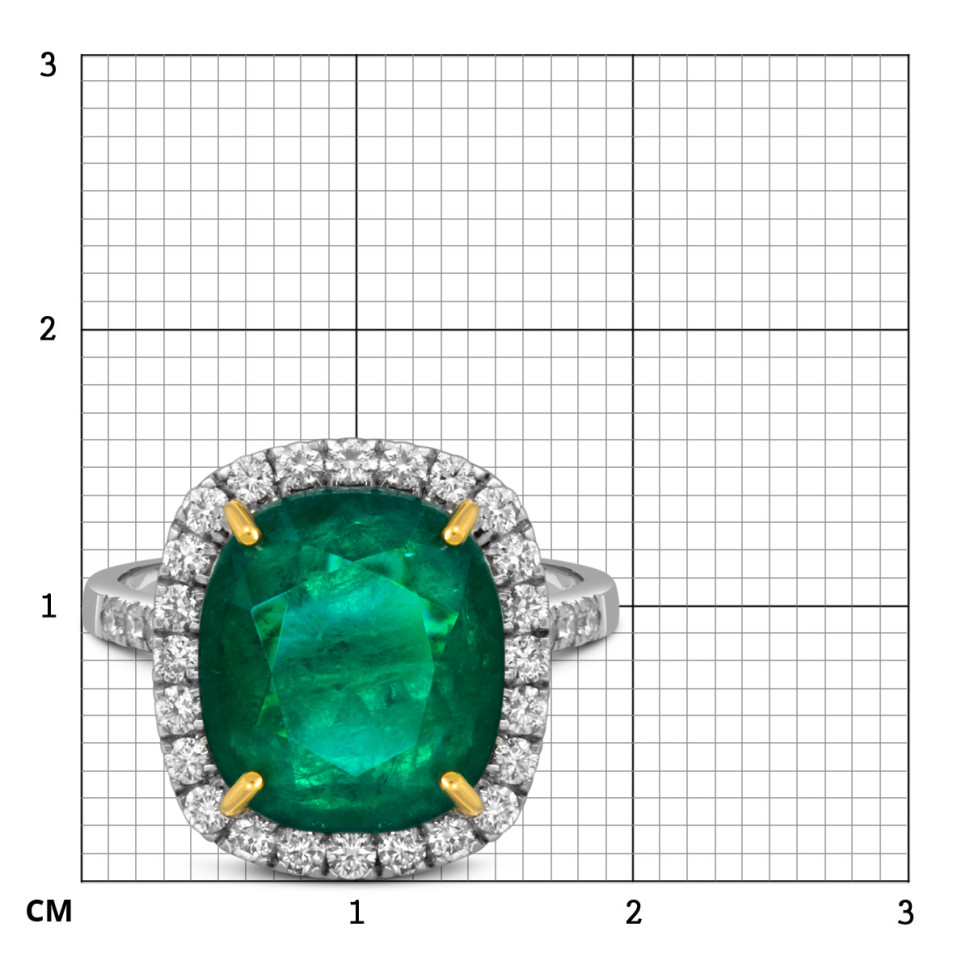 Кольцо из белого золота с бриллиантами и изумрудом (055080)
