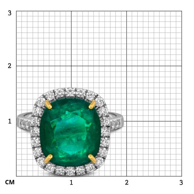 Кольцо из белого золота с бриллиантами и изумрудом (055080)