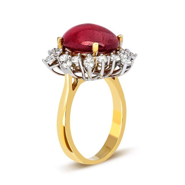 Кольцо из желтого золота с бриллиантами и рубином (009623)