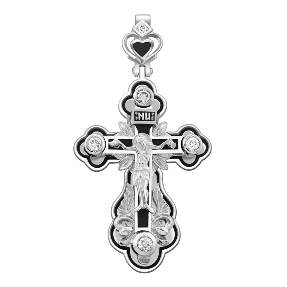 Кулон крест из белого золота с бриллиантами (026313)