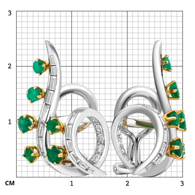 Серьги из платины и белого золота с бриллиантами и изумрудами (032055)