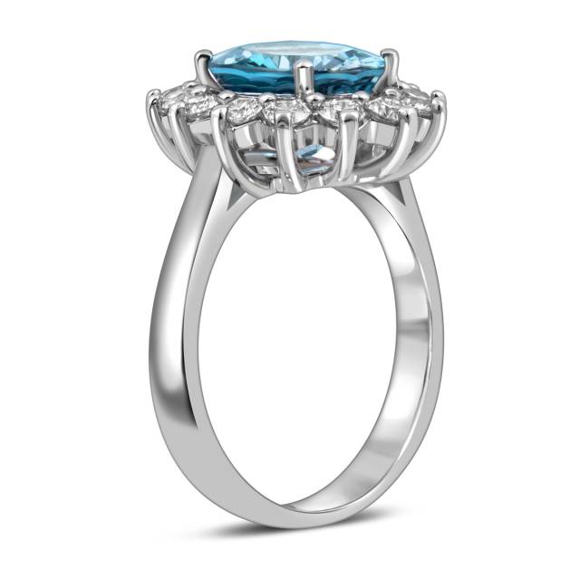 Кольцо из белого золота с бриллиантами и аквамарином (058470)