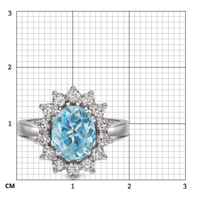 Кольцо из белого золота с бриллиантами и аквамарином (058470)