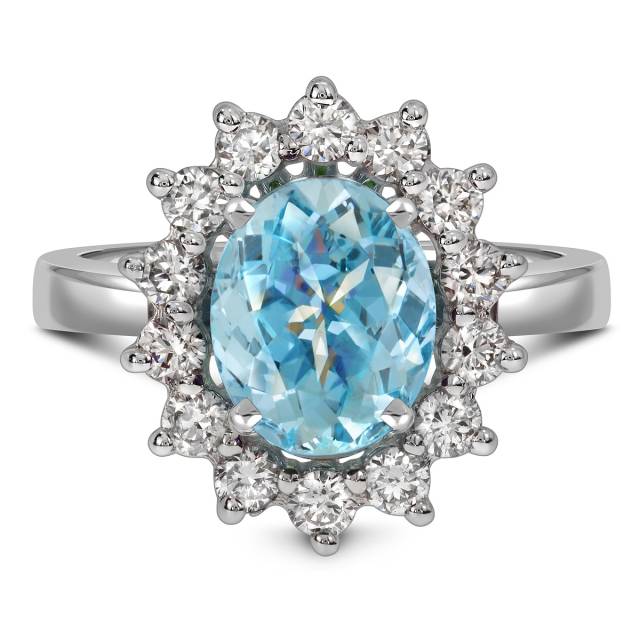 Кольцо из белого золота с бриллиантами и аквамарином (058470)