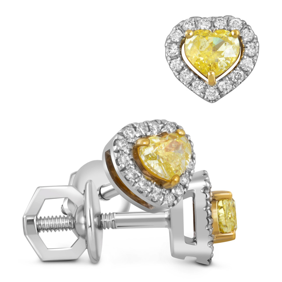 Серьги пусеты из белого золота с бриллиантами 