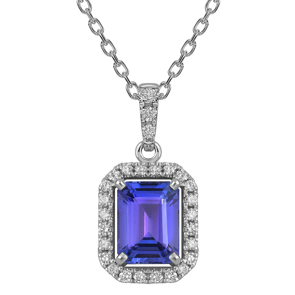 Колье из белого золота с бриллиантами и танзанитом (054511)