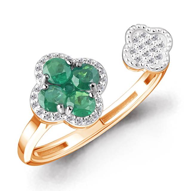 Кольцо из красного золота с бриллиантами и изумрудами (063769)