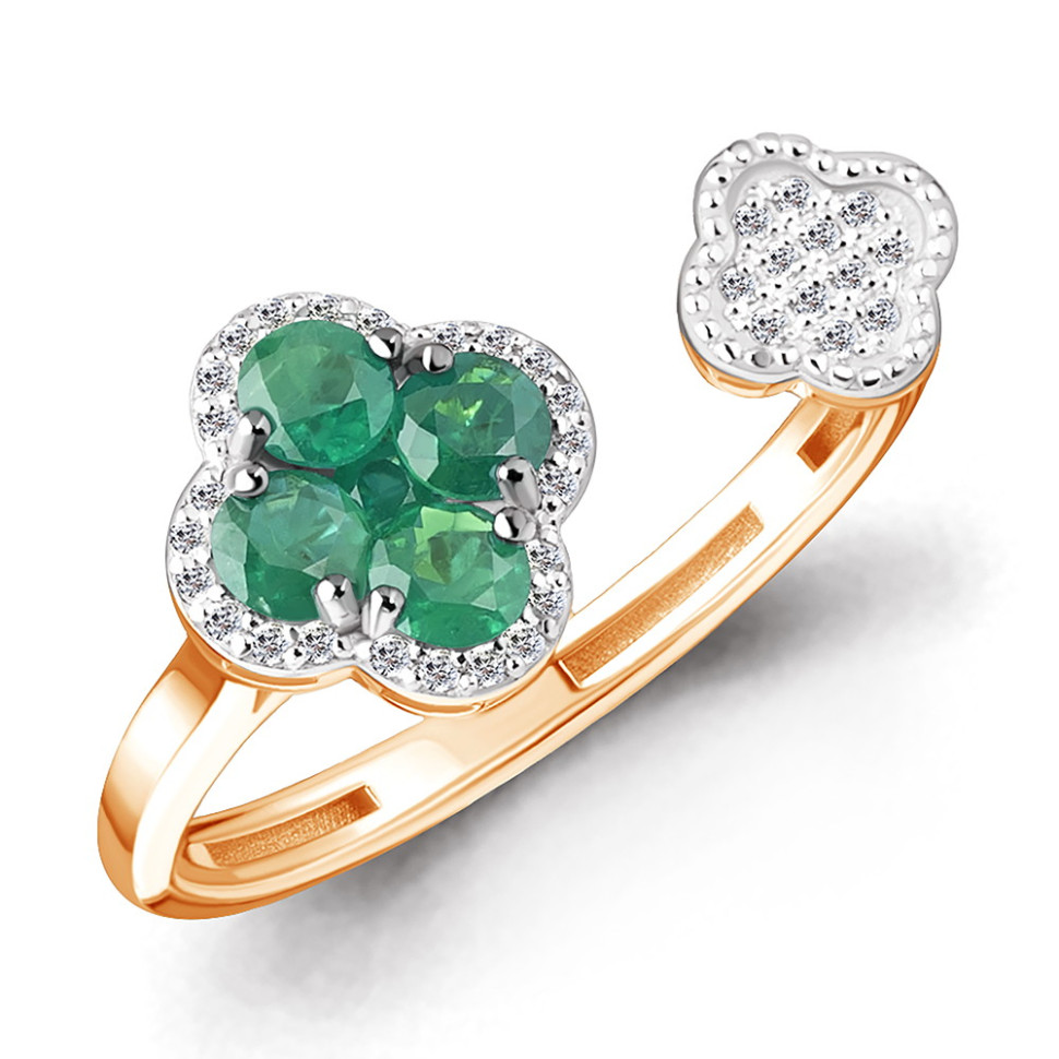 Кольцо из красного золота с бриллиантами и изумрудами (063769)