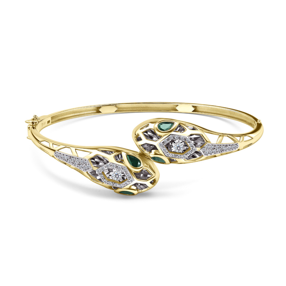Браслет из жёлтого золота с бриллиантами и изумрудами (061038)