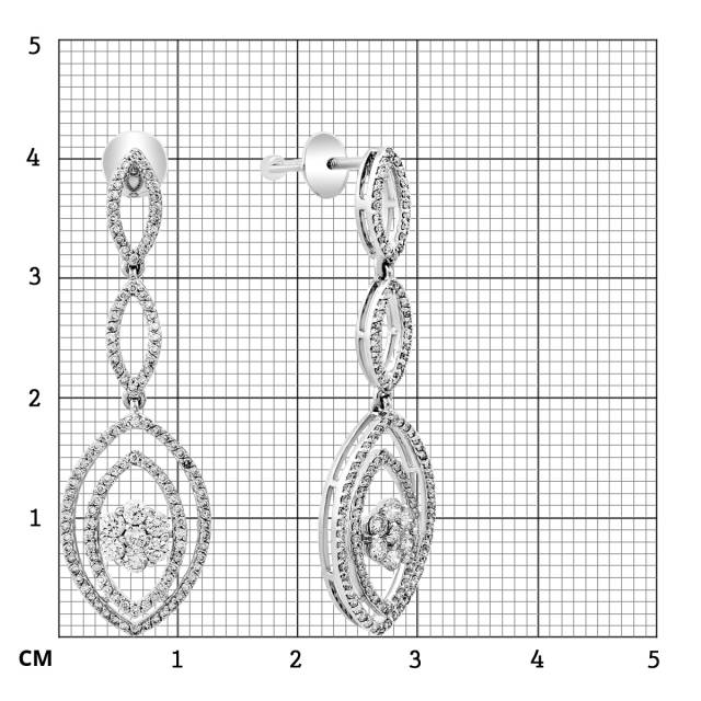 Серьги пусеты  из белого золота с бриллиантами (014497)