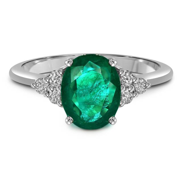 Кольцо из белого золота с бриллиантами и изумрудом (062629)