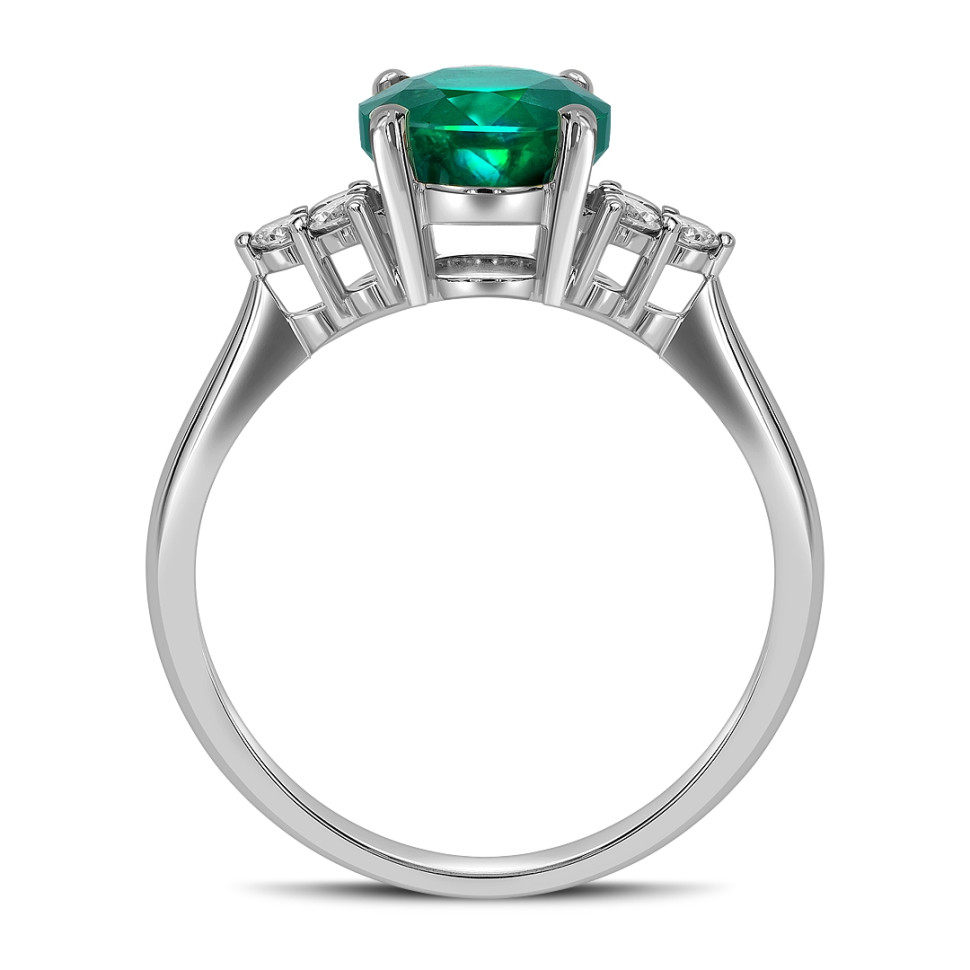 Кольцо из белого золота с бриллиантами и изумрудом (062629)