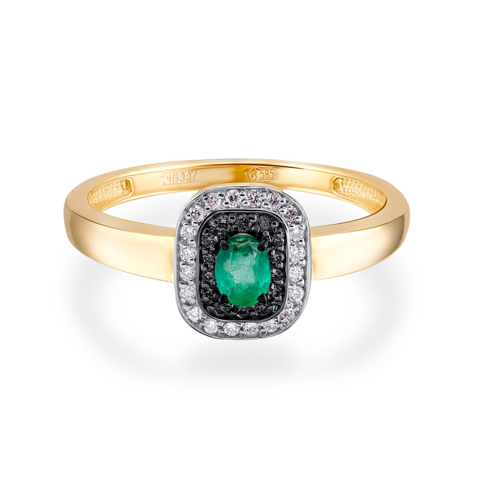 Кольцо из жёлтого золота с бриллиантами и изумрудом (051496)