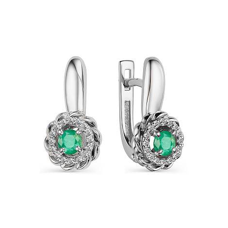 Серьги из белого золота с бриллиантами и изумрудами (046053)