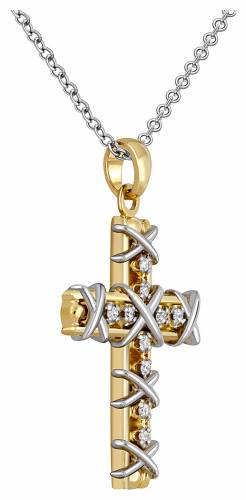 Кулон крест из комбинированного золота с бриллиантами