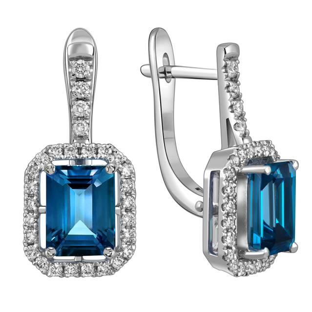 Серьги из белого золота с бриллиантами и топазом лондон (059447)