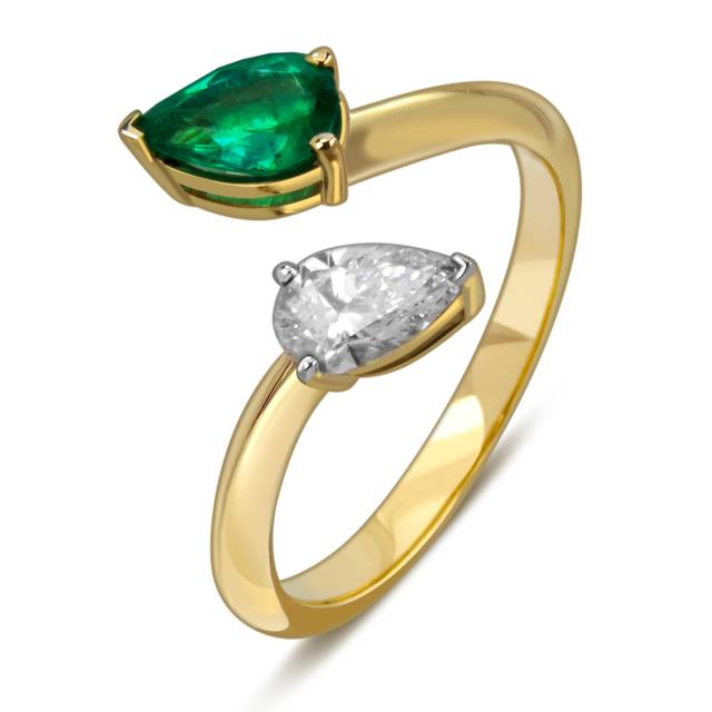 Кольцо из белого золота с бриллиантаом и изумрудом (059169)