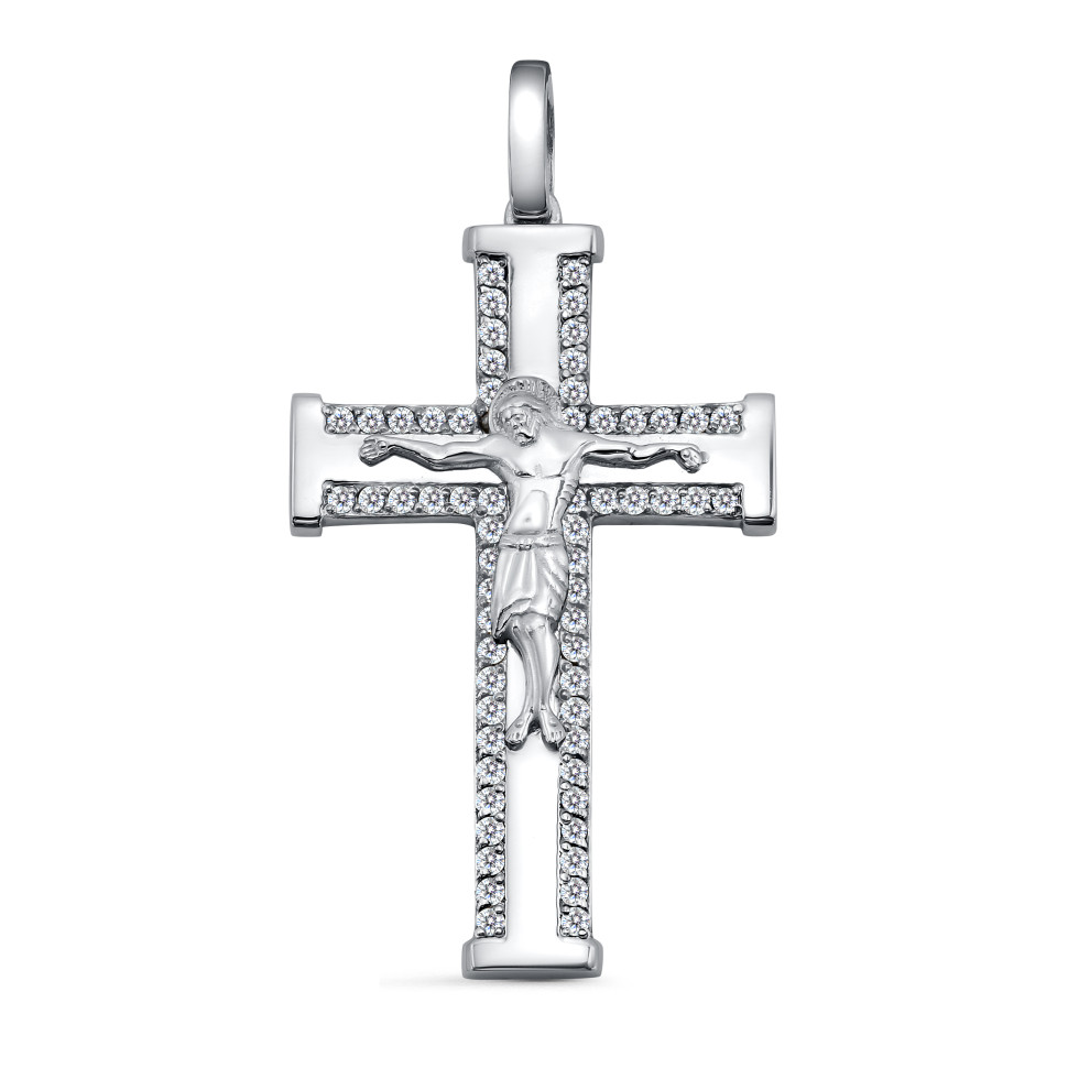 Кулон крест из платины с бриллиантами (060619)