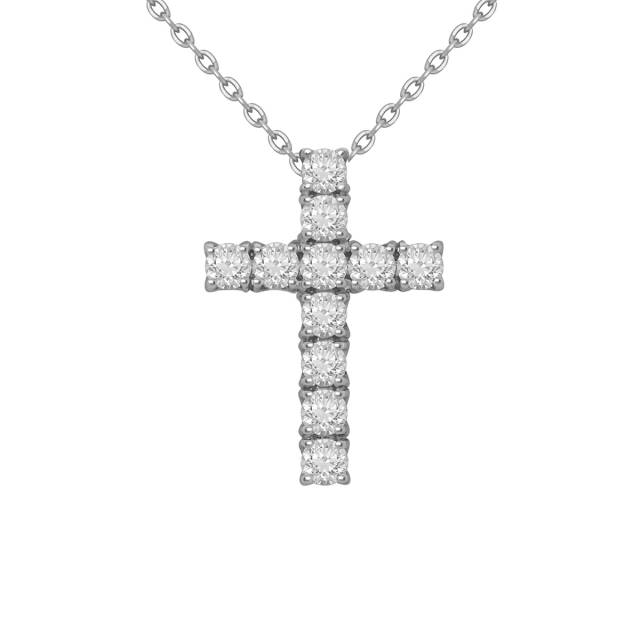 Колье крест из белого золота с бриллиантами (038810)