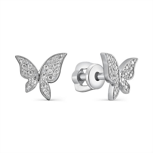 Серьги пусеты из белого золота с бриллиантами "Бабочки" (063395)