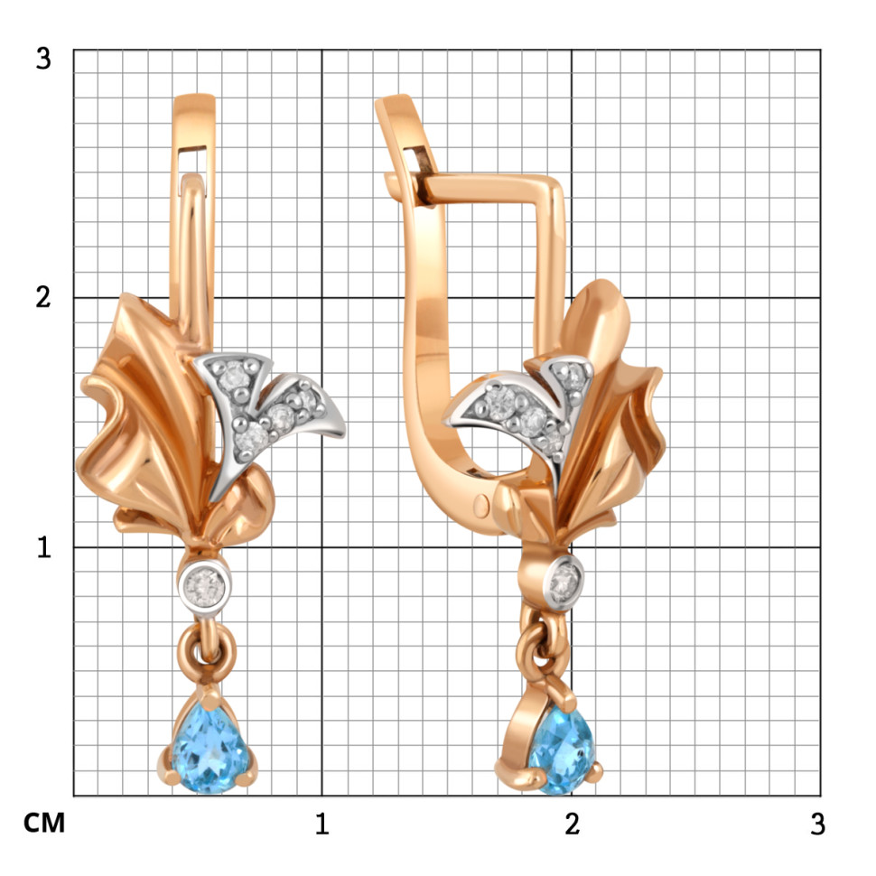 Серьги из комбинированного золота с бриллиантами и топазами (009714)