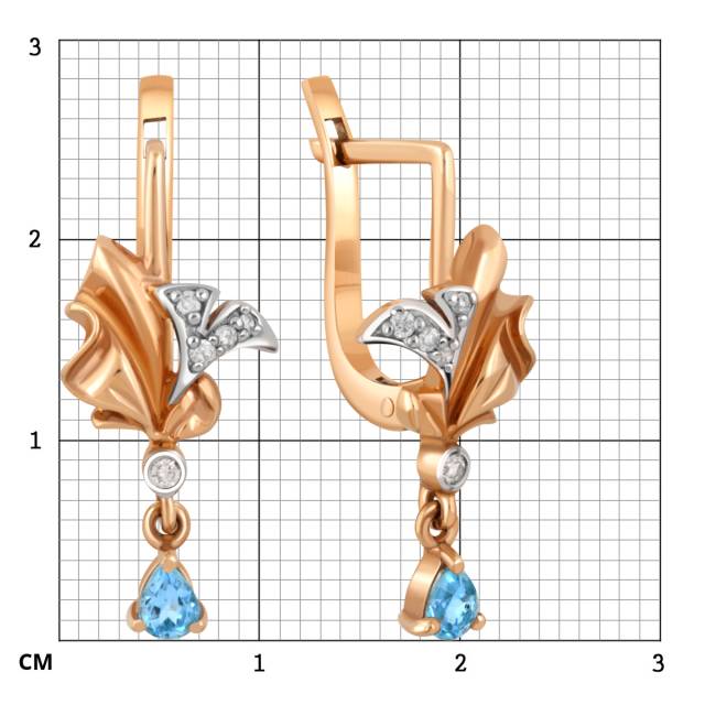 Серьги из комбинированного золота с бриллиантами и топазами (009714)