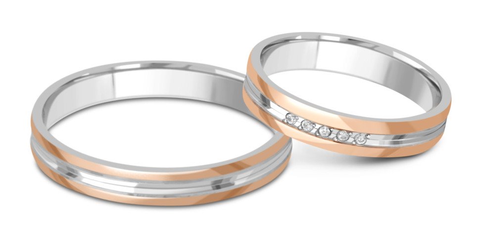 Обручальное кольцо из комбинированного золота с фианитами (037979)