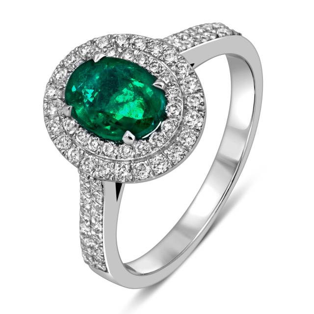 Кольцо из белого золота с бриллиантами и изумрудом (057977)