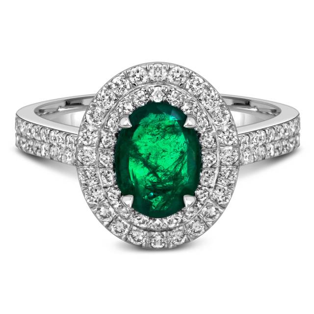 Кольцо из белого золота с бриллиантами и изумрудом (057977)