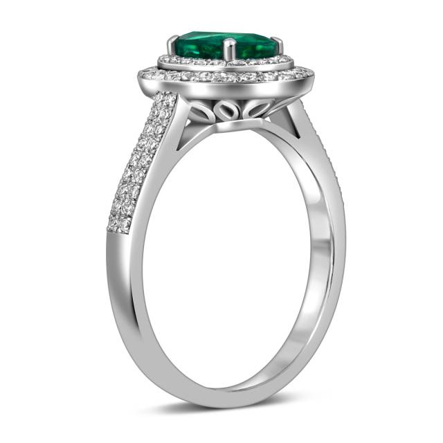 Кольцо из белого золота с бриллиантами и изумрудом (057977)