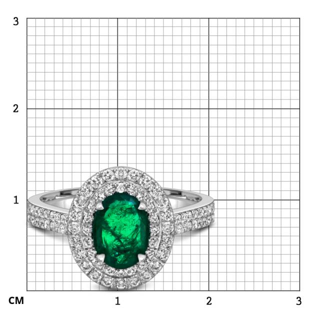 Кольцо из белого золота с бриллиантами и изумрудом (057977)