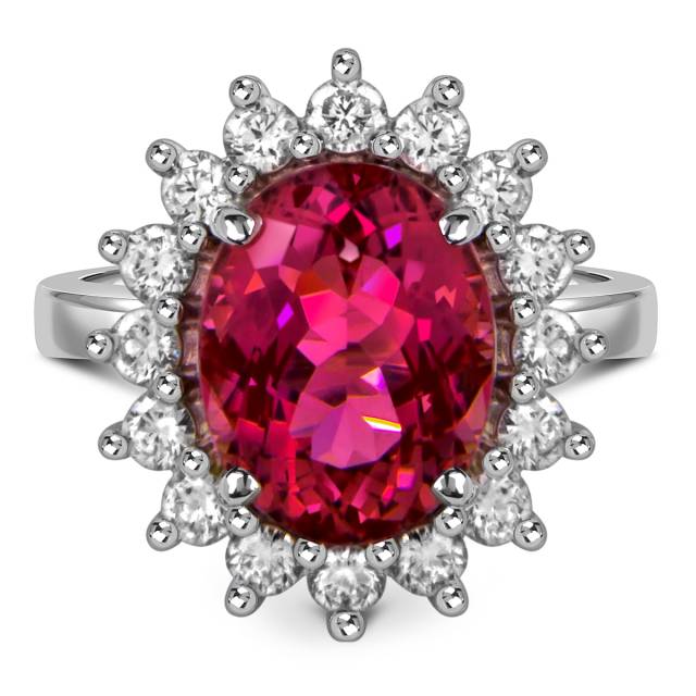 Кольцо из белого золота с бриллиантами и турмалином (059455)