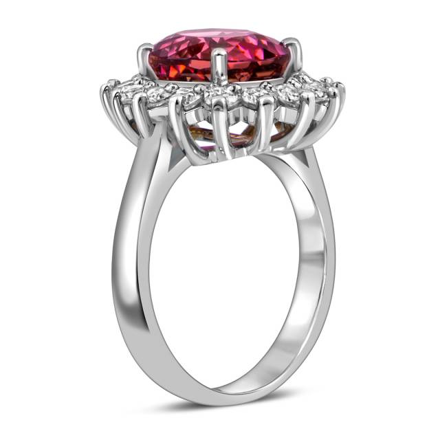 Кольцо из белого золота с бриллиантами и турмалином (059455)