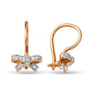 Детские серьги из красного золота с фианитами "Бантики" (039129)
