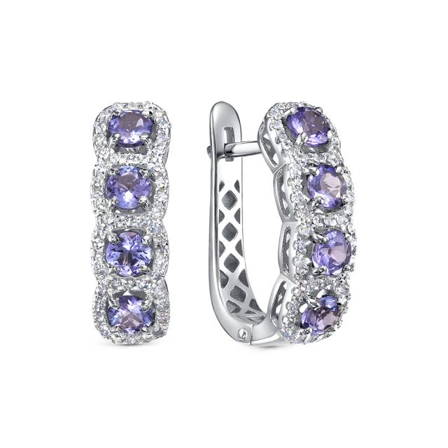 Серьги из белого золота с бриллиантами и танзанитами (058852)