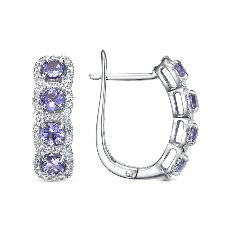 Серьги из белого золота с бриллиантами и танзанитами (058852)