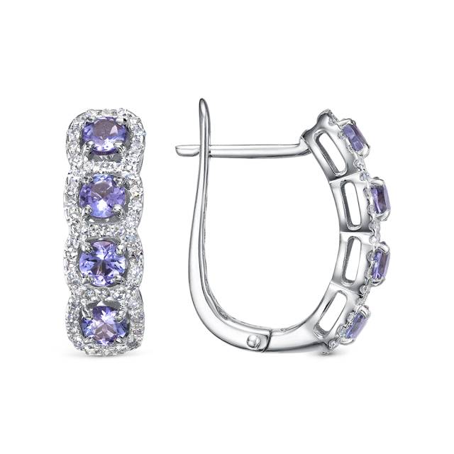 Серьги из белого золота с бриллиантами и танзанитами (058852)