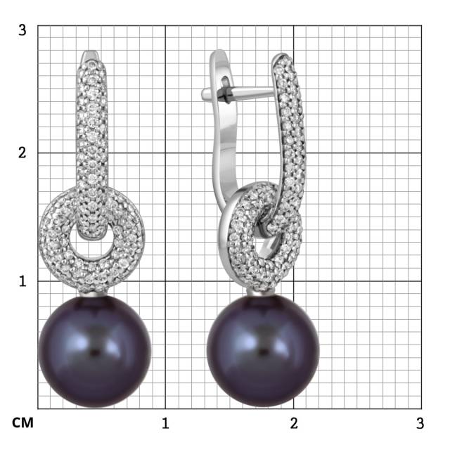 Серьги из белого золота с бриллиантами и жемчугом (049158)