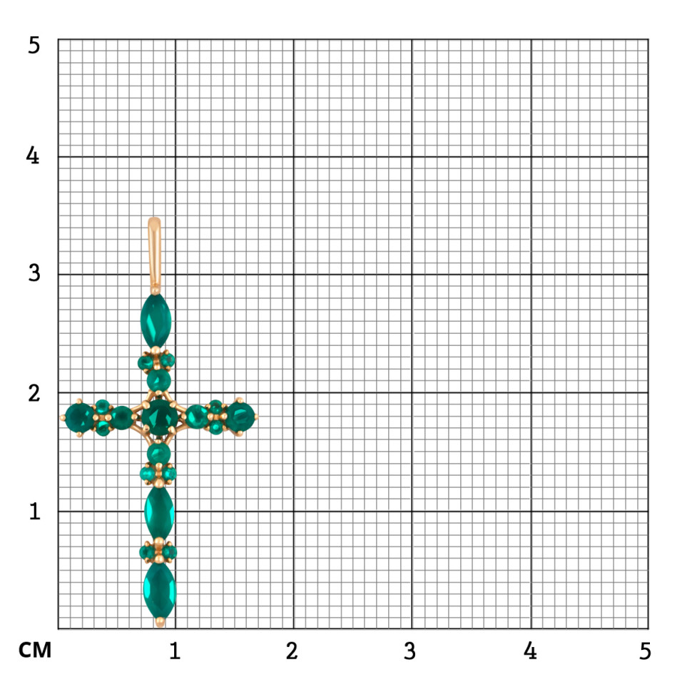 Кулон крест из красного золота с зелёными агатами (047995)