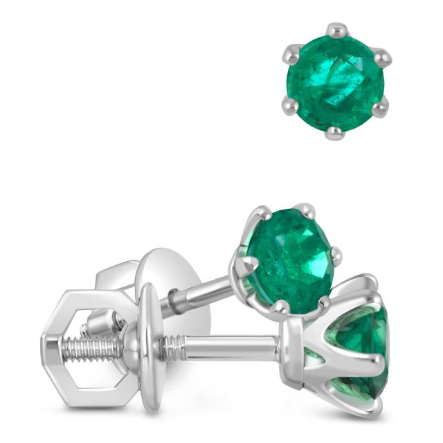 Серьги пусеты из белого золота с изумрудами (049318)