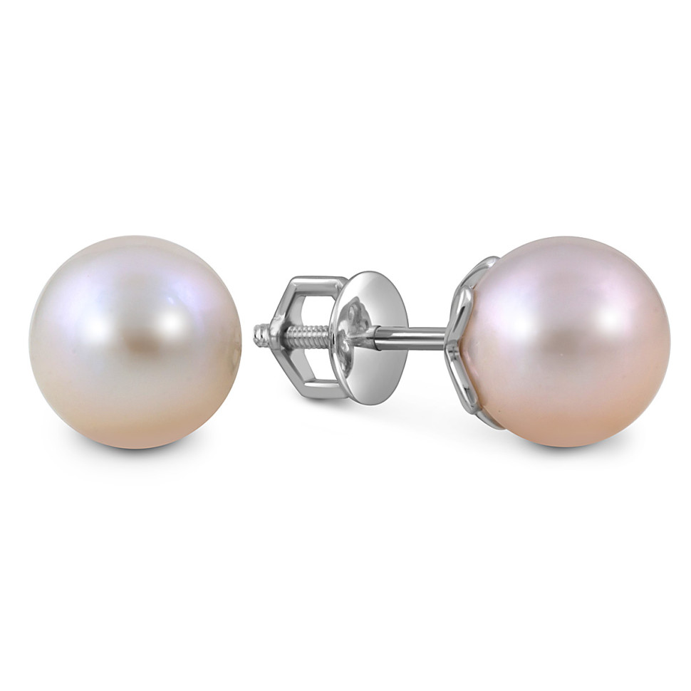 Серьги пусеты из белого золота с жемчугом (055165)