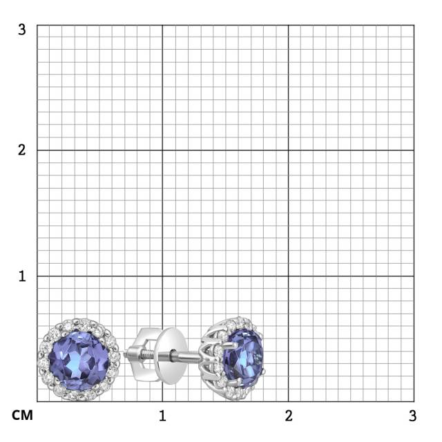 Серьги пусеты из белого золота с бриллиантами и танзанитами (055653)