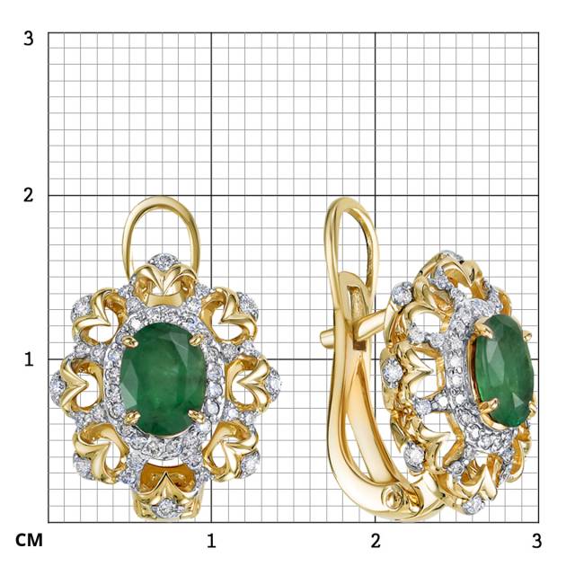 Серьги из жёлтого золота с бриллиантами и изумрудами (047967)