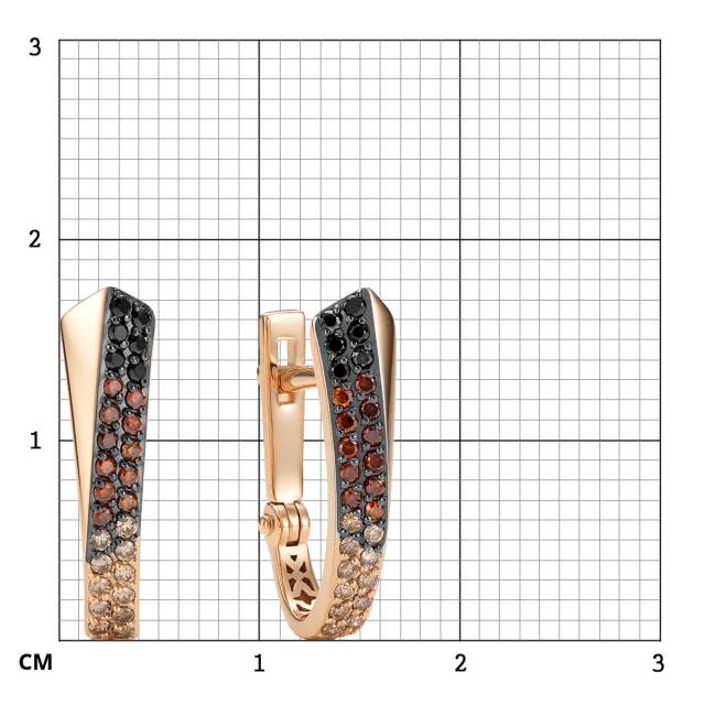 Серьги из красного золота с цветными бриллиантами  (064476)