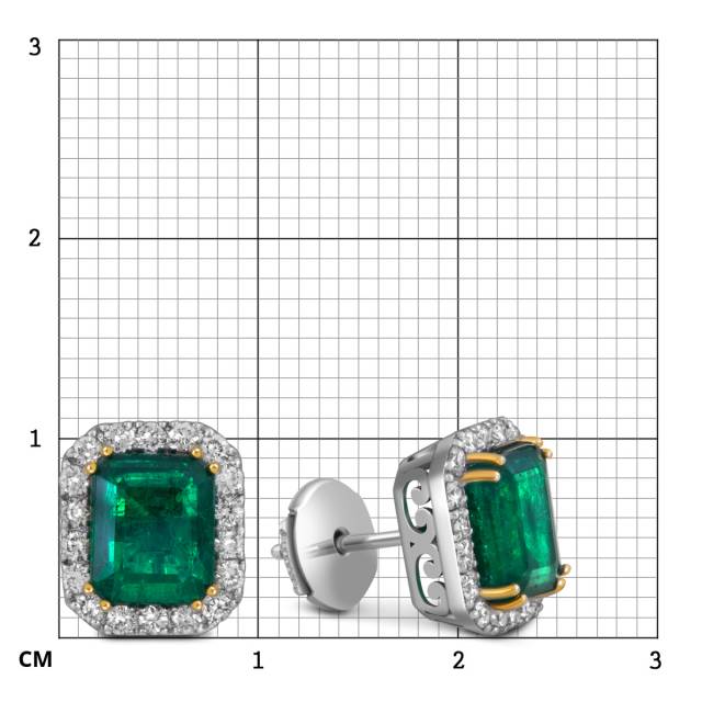 Серьги пусеты из белого золота с бриллиантами и изумрудами (055071)